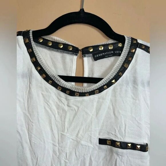 Generation Love White Semi-Sheer Gold Metal Rivets Long Sleeve Blouse Medium - Picture 3 of 7